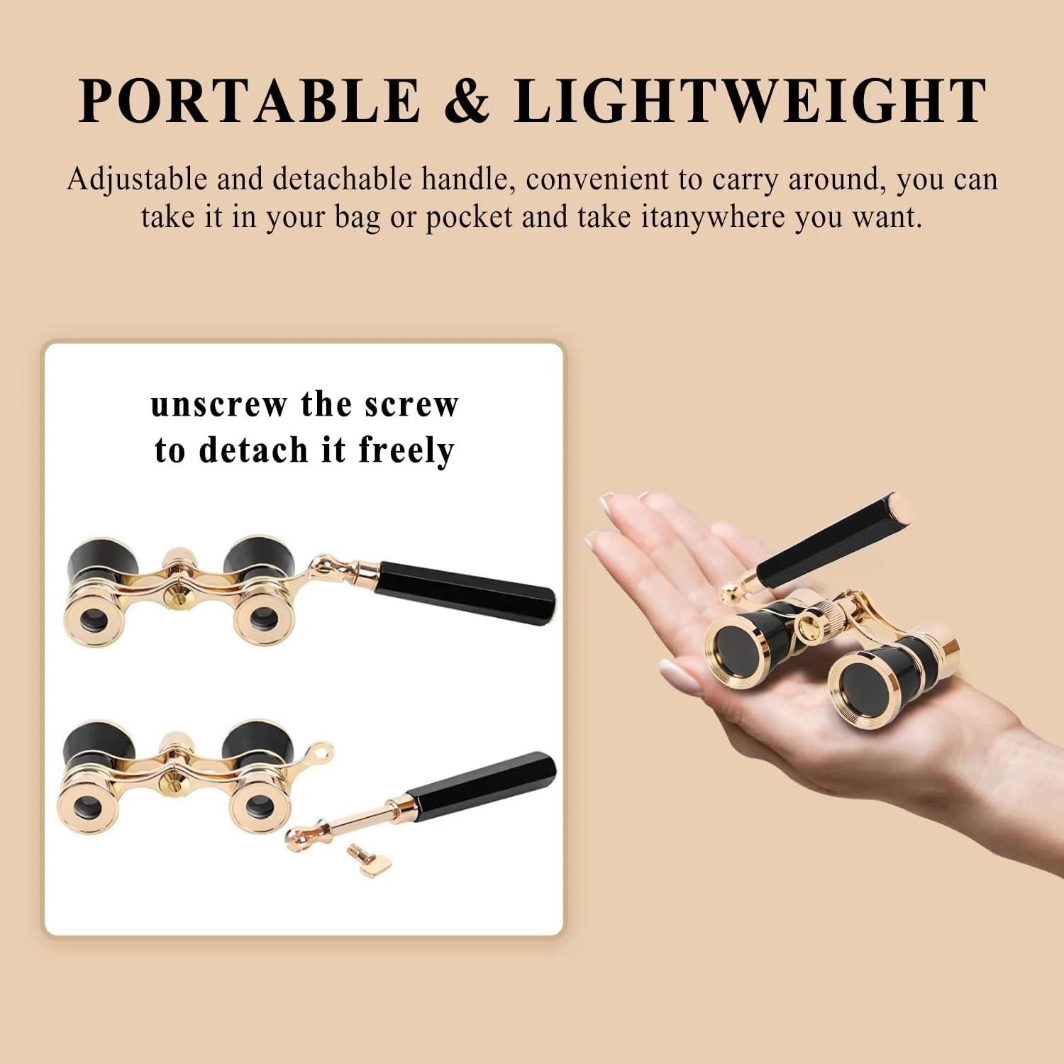 دوربین تئاتر آرونسنت، 3X25 جمع و جور با دسته قابل تنظیم، دوربین مینیاتوری برای بزرگسالان، مردان و زنان در کنسرت های موسیقی (مشکی)