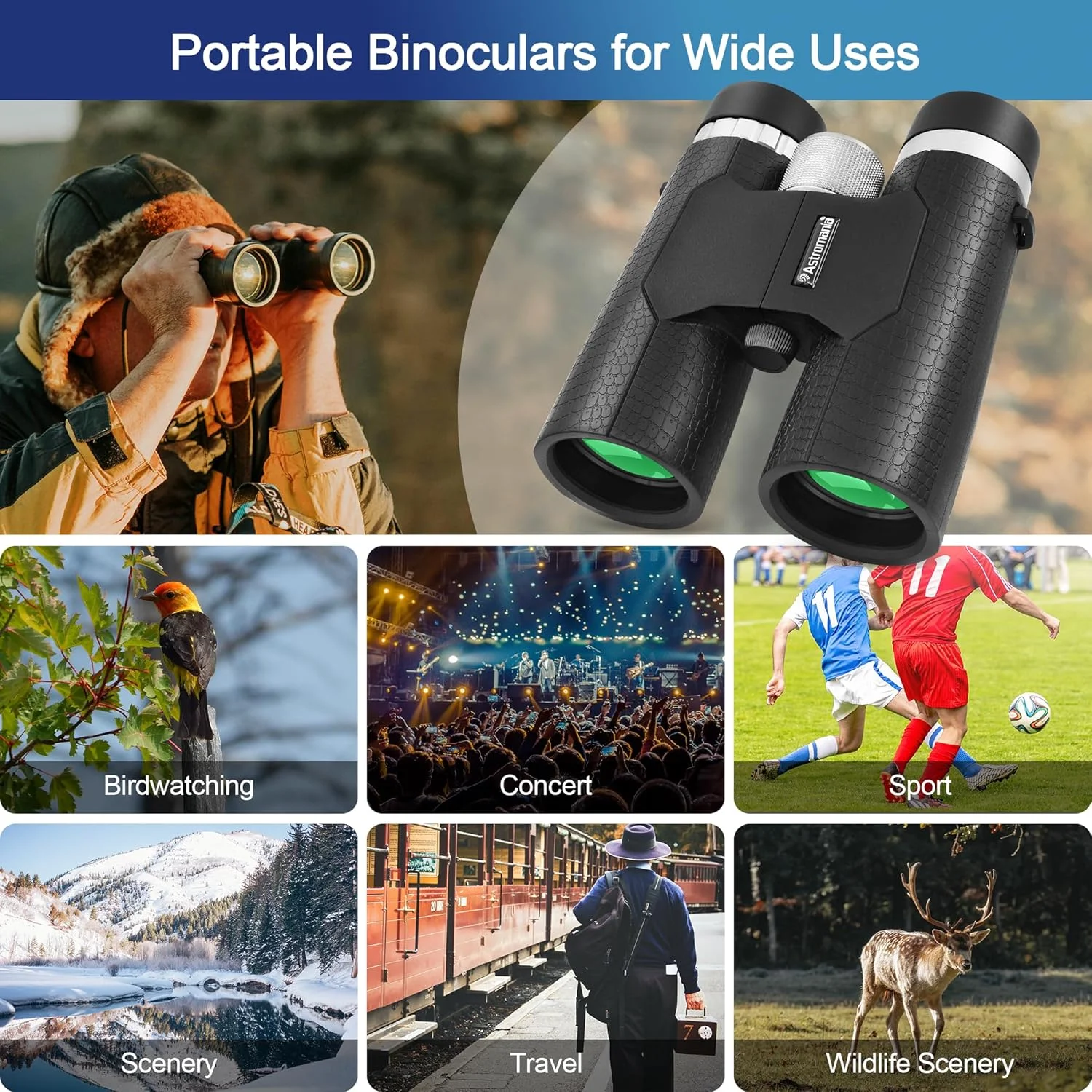 دوربین دوچشمی فشرده 8x42 Astromania - منشور BK7 - مناسب برای هدیه به کودکان و بزرگسالان، تماشای پرندگان، شکار، بازی های ورزشی، کنسرت ها و تئاتر