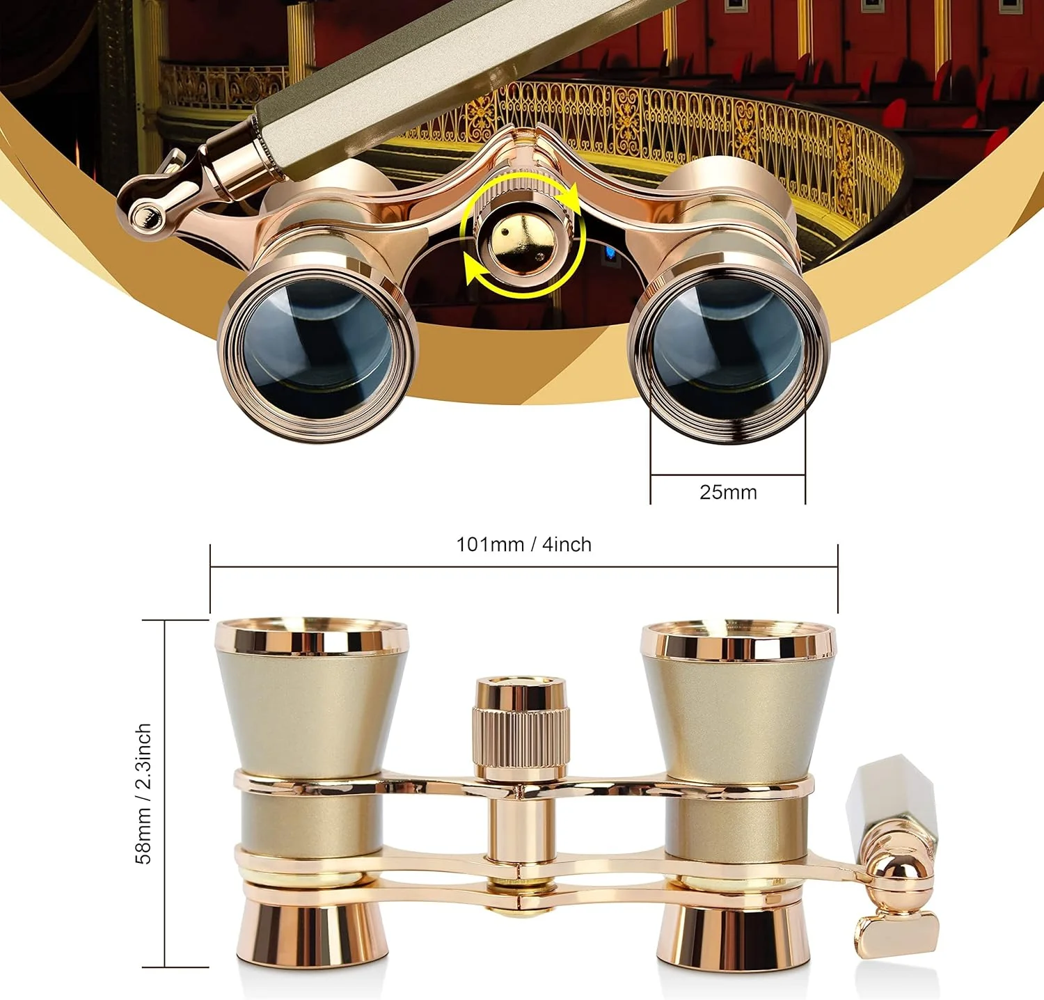 دوربین تئاتر Aomekie، 3X25، دوربین مینیاتوری جمع و جور با دسته برای بزرگسالان، کودکان و بانوان در کنسرت های موسیقی (طلایی) دوربین تئاتر Aomekie، 3X25، دوربین مینیاتوری جمع و جور با دسته برای بزرگسالان، کودکان و بانوان در کنسرت های موسیقی (طلایی)