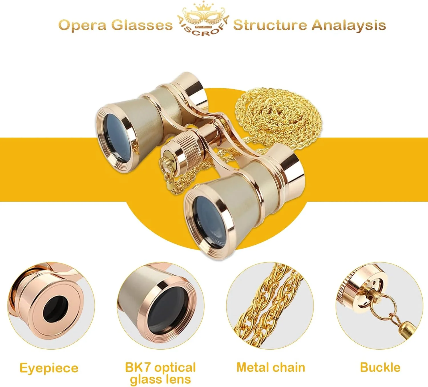 دوربین تئاتر 3X25، دوربین کوچک و سبک وزن، دوربین تئاتری سبک قدیمی، اپتیک شفاف، با زنجیر برای بزرگسالان، کودکان و بانوان در کنسرت موسیقی