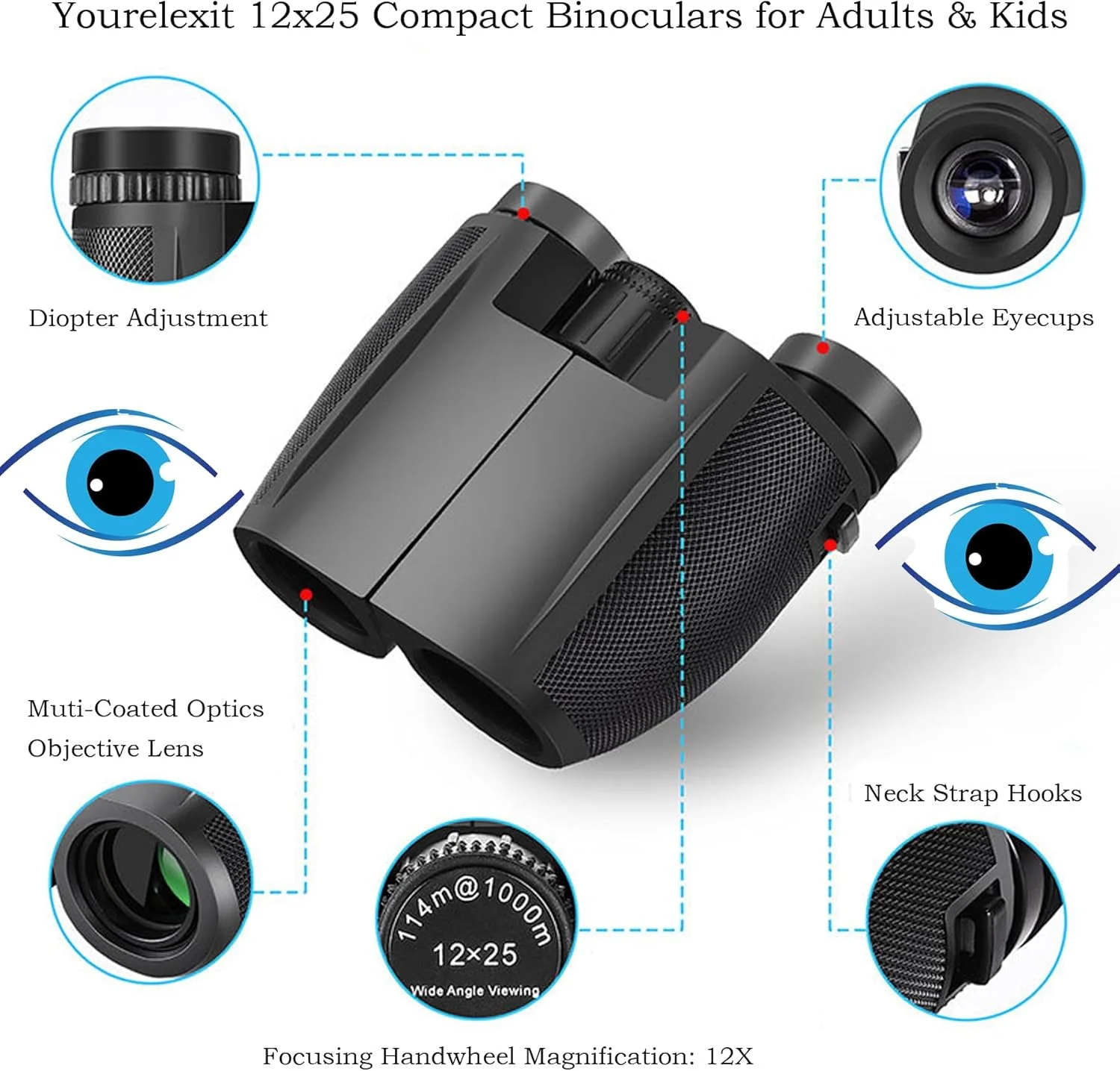 دوربین دوچشمی فشرده 12x25 برای بزرگسالان - دوربین دوچشمی با قدرت بالا و دید گسترده با چشمی بزرگ، پوشش FMC و منشور BAK4 دوربین دوچشمی فشرده 12x25 برای بزرگسالان - دوربین دوچشمی با قدرت بالا و دید گسترده با چشمی بزرگ، پوشش FMC و منشور BAK4