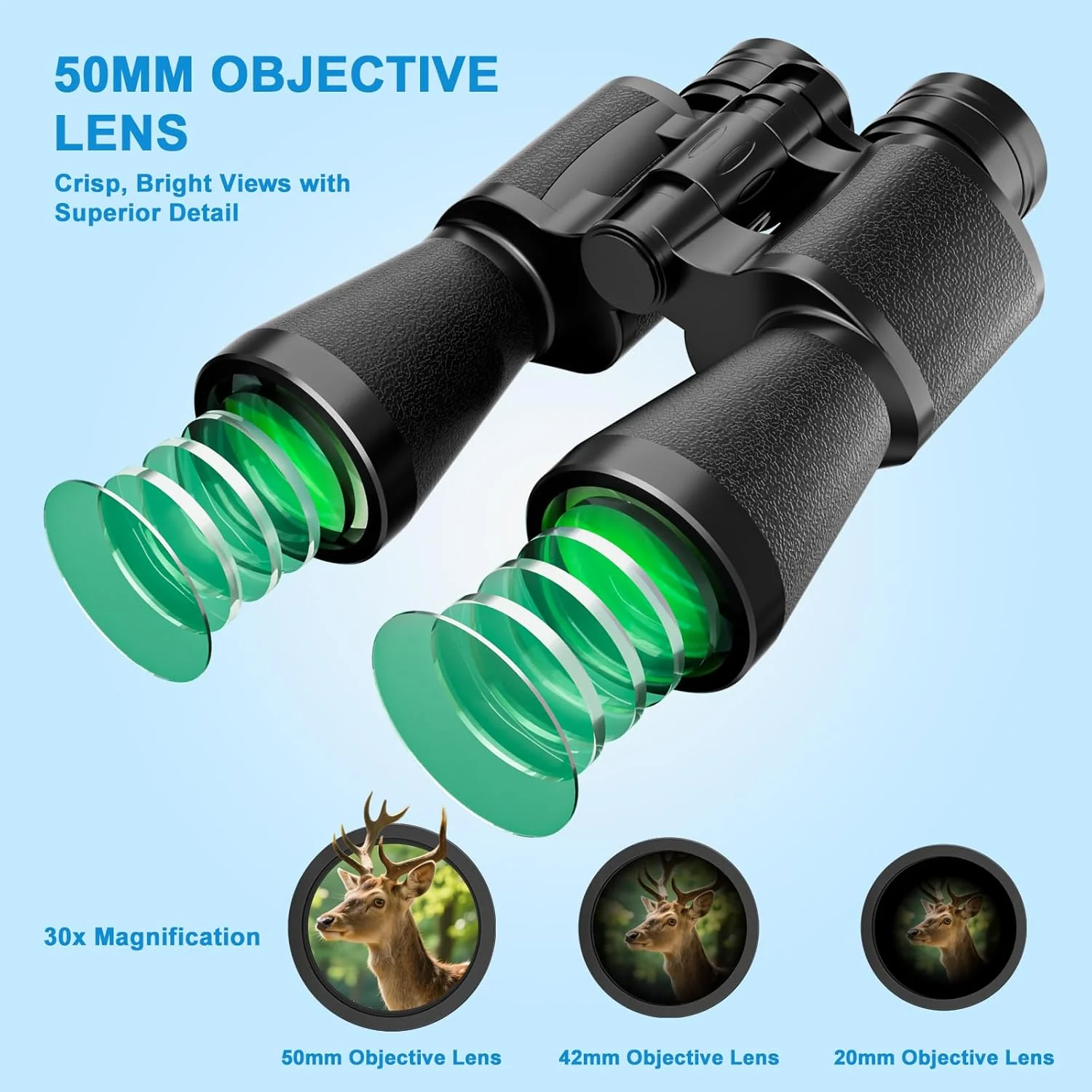 دوربین دوچشمی 30x50 با قدرت بالا برای بزرگسالان - دوربین دوچشمی فشرده و ضد آب برای تماشای پرندگان - ایده آل برای تماشای پرندگان، شکار، کنسرت ها، مسافرت، کمپینگ و فعالیت های فضای باز