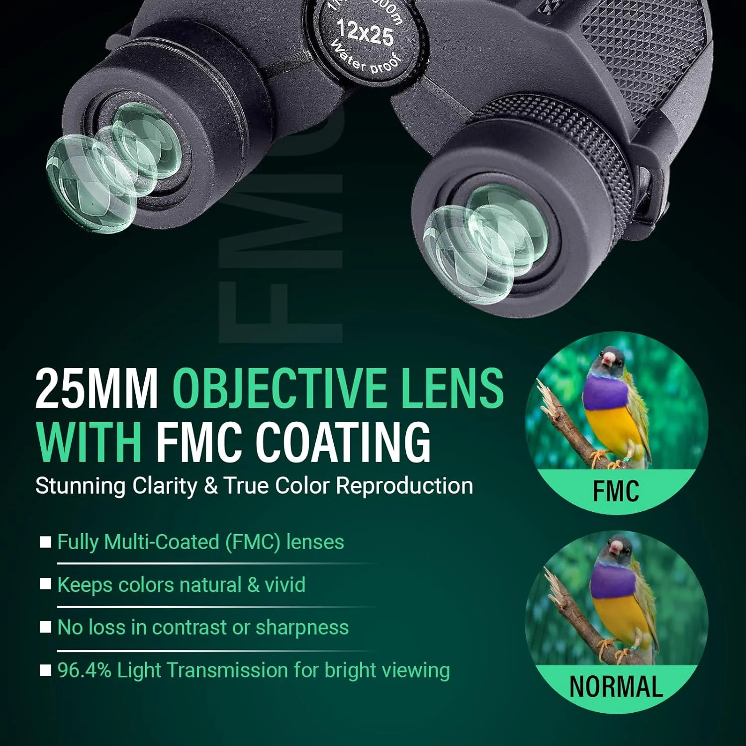 دوربین دوچشمی فشرده 12x25 برای بزرگسالان و کودکان - دید واضح از راه دور، دوربین دوچشمی قدرتمند با کیف مسافرتی - سبک وزن، چشمی بزرگ، ضد آب و ضد مه - شکار، تماشای پرندگان