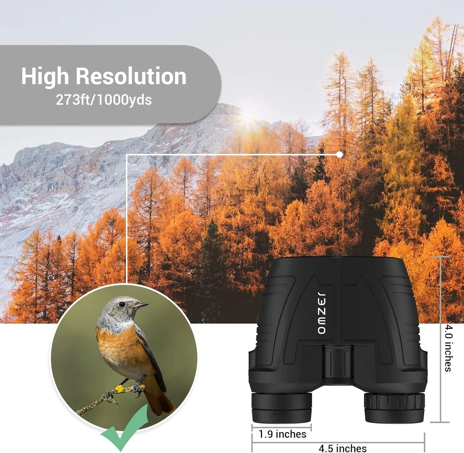 دوربین شکاری فشرده 12x25 OMZER با چشمی بزرگ، منشور BAK4 با قدرت بالا، ضد آب، سبک وزن، با فوکوس آسان برای بزرگسالان، کودکان، شکار، پیاده روی، کمپینگ، تماشای پرندگان، مسافرت
