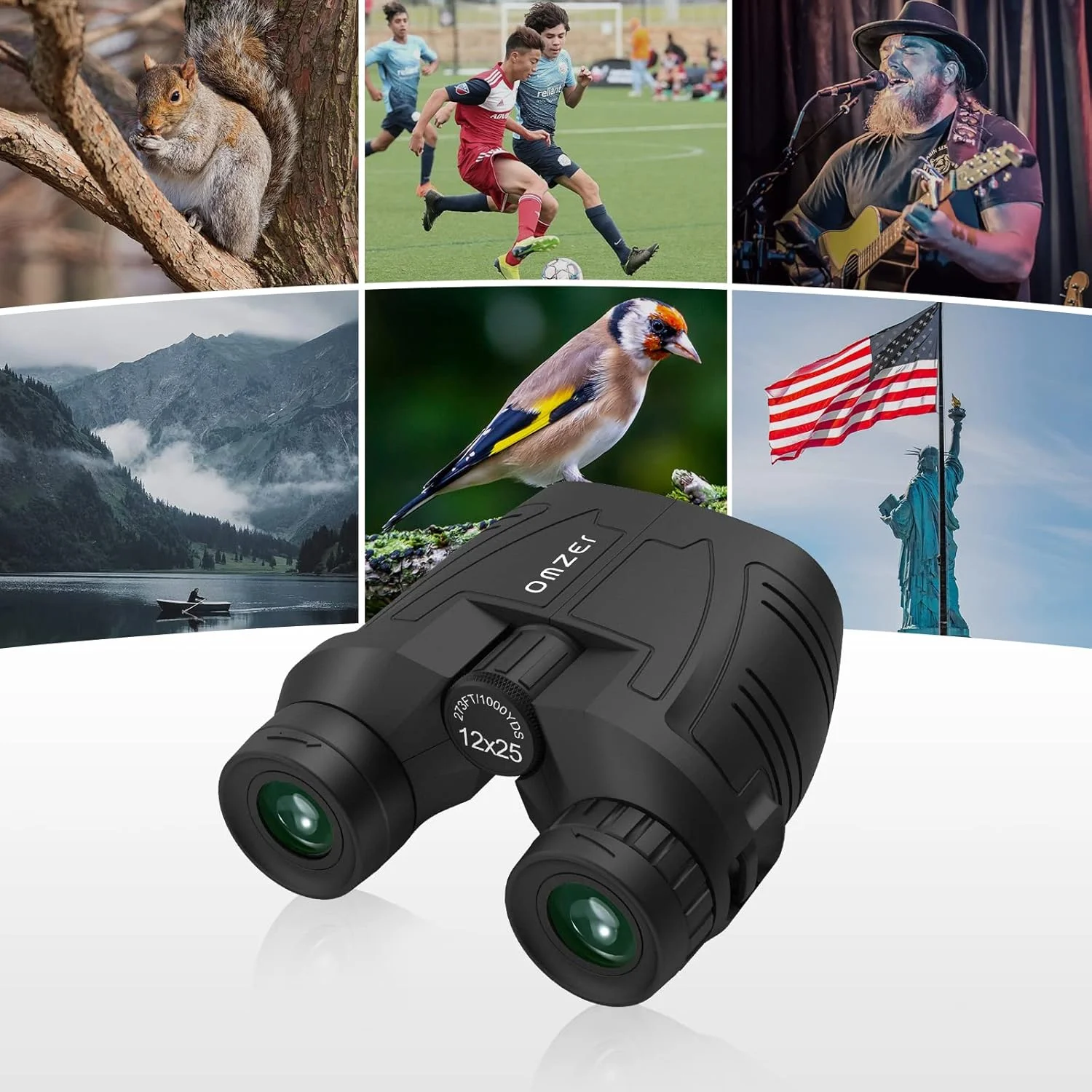 دوربین شکاری فشرده 12x25 OMZER با چشمی بزرگ، منشور BAK4 با قدرت بالا، ضد آب، سبک وزن، با فوکوس آسان برای بزرگسالان، کودکان، شکار، پیاده روی، کمپینگ، تماشای پرندگان، مسافرت