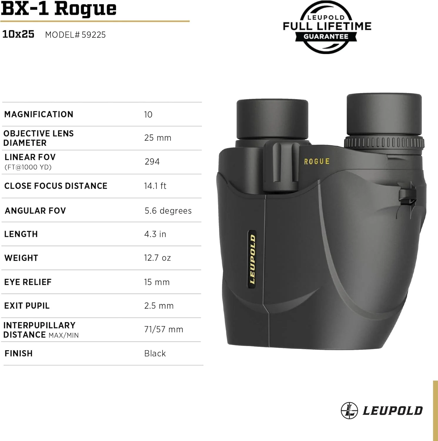 دوربین شکاری لوپولد BX-1 Rogue، 10x25 میلی‌متر (59225)