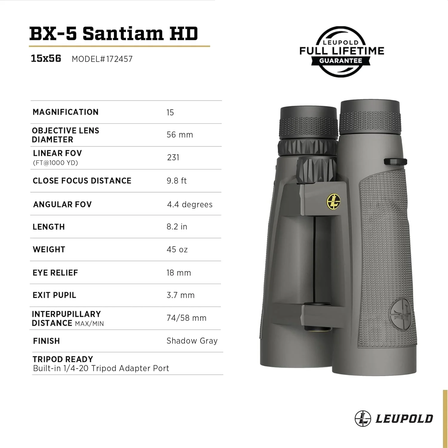 دوربین دوچشمی لوپولد BX-5 Santiam HD، 15x56 میلی‌متر (172457)