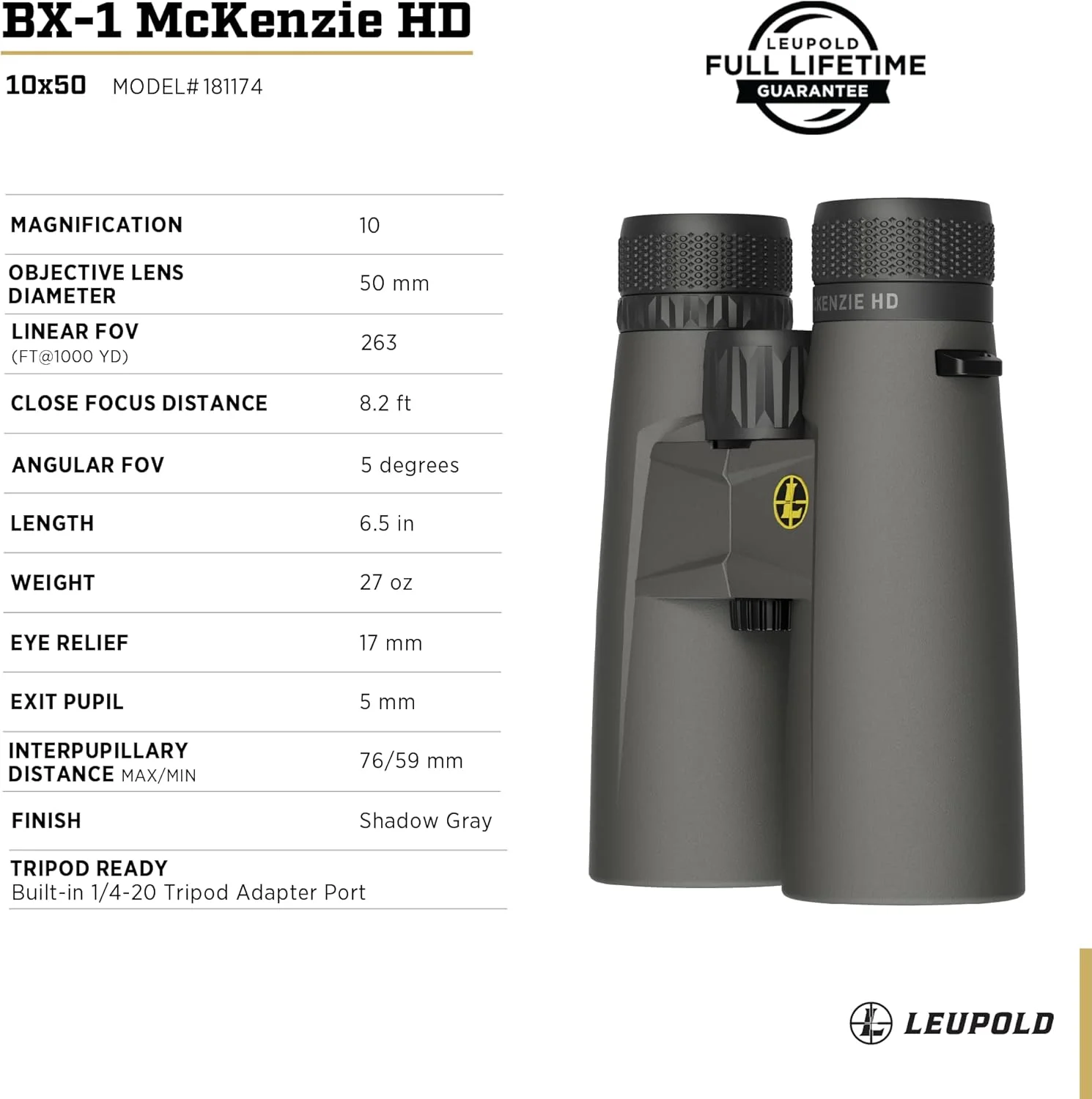 دوربین دوچشمی لوپولد BX-1 McKenzie HD، 10x50 میلی متر (181174)