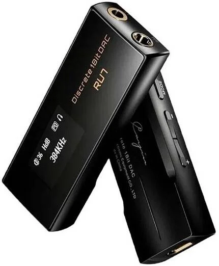 Cayin RU7 دانگل آمپ/DAC USB قابل حمل با DAC نردبانی مقاومتی 1 بیتی، پشتیبانی از DSD64/128/256، صفحه نمایش OLED و کیف چرمی، مشکی | RU7