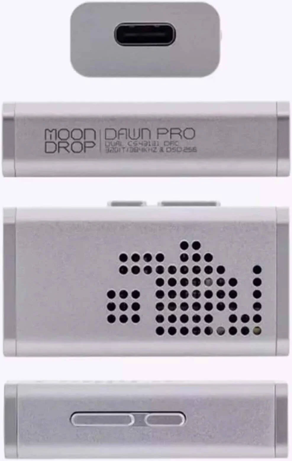 MOONDROP Dawn Pro DAC/AMP، پاسخ فرکانسی 5 هرتز - 82 کیلوهرتز، محدوده دینامیکی 132 دسی بل، اتصال هدفون 3.5 میلی متری تک سر و 4.4 میلی متری بالانس، نقره ای | DAWN-PRO