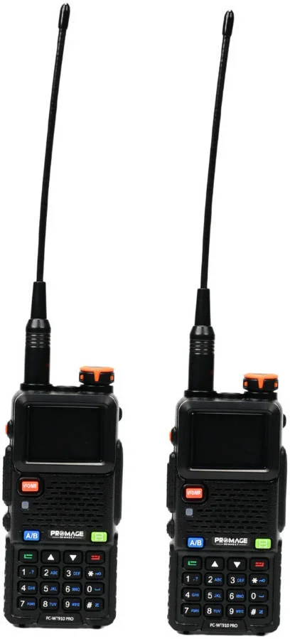 رادیو دو طرفه قابل حمل آنالوگ پرومِیج کانکت PC-WT910 PRO دو بانده (VHF/UHF)، 50-55 هرتز، باتری 1500 میلی آمپر، فرستنده و گیرنده دستی جمع و جور، با کیفیت بالا و قابل اعتماد، بسته 2 عددی، مشکی | PC-WT910 PRO