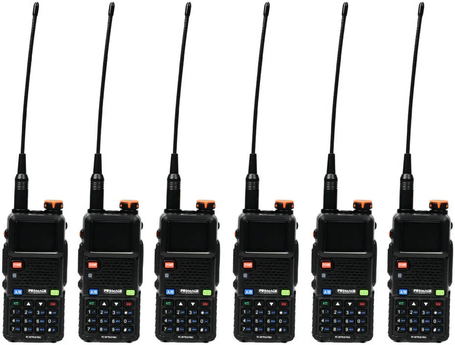 رادیو دو طرفه قابل حمل آنالوگ پرومِیج کانکت PC-WT910 PRO دو بانده (VHF/UHF)، 50-55 هرتز، باتری 1500 میلی آمپر، فرستنده و گیرنده دستی جمع و جور، با کیفیت بالا و قابل اعتماد، بسته 6 عددی، مشکی | PC-WT910 PRO