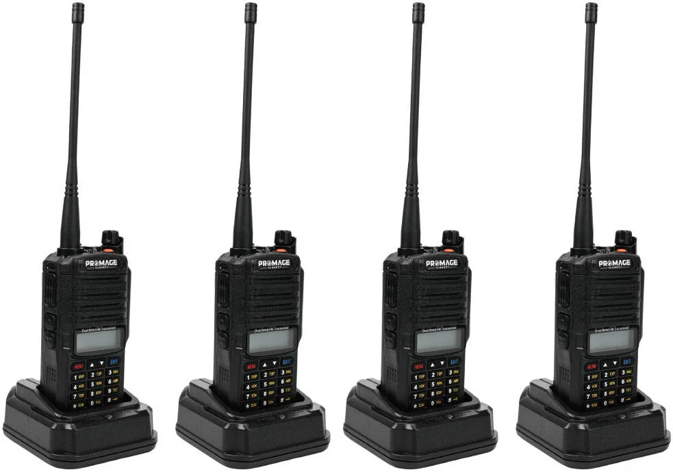 رادیو دو طرفه پرومِیج کانکت PC-WT900 PLUS، همراه با گوشی، دو بانده، نور پس زمینه خودکار، تایمر اتمام زمان، اعلان صوتی، قفل خودکار صفحه کلید، آلارم اضطراری، چراغ قوه، بسته 4 عددی، مشکی | PC-WT900 PLUS