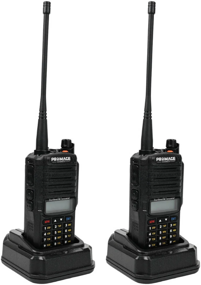 رادیو دو طرفه پرومِیج کانکت PC-WT900 PLUS، همراه با گوشی، دو بانده، نور پس زمینه خودکار، تایمر تایم اوت، اعلان صوتی، قفل خودکار صفحه کلید، آلارم اضطراری، چراغ قوه، بسته 2 عددی، مشکی | PC-WT900 PLUS