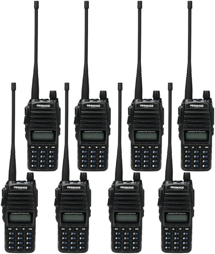 دستگاه های رادیویی دو طرفه پرومِیج کانکت PC-WT820، دارای VOX، 50 CTCSS/ 104 DCS، جستجو/اسکن تُن، آماده به کار دوگانه، قابل برنامه ریزی با کامپیوتر، تایمر اتمام زمان انتقال، قفل کانال شلوغ، بسته 8 عددی، مشکی | PC-WT820