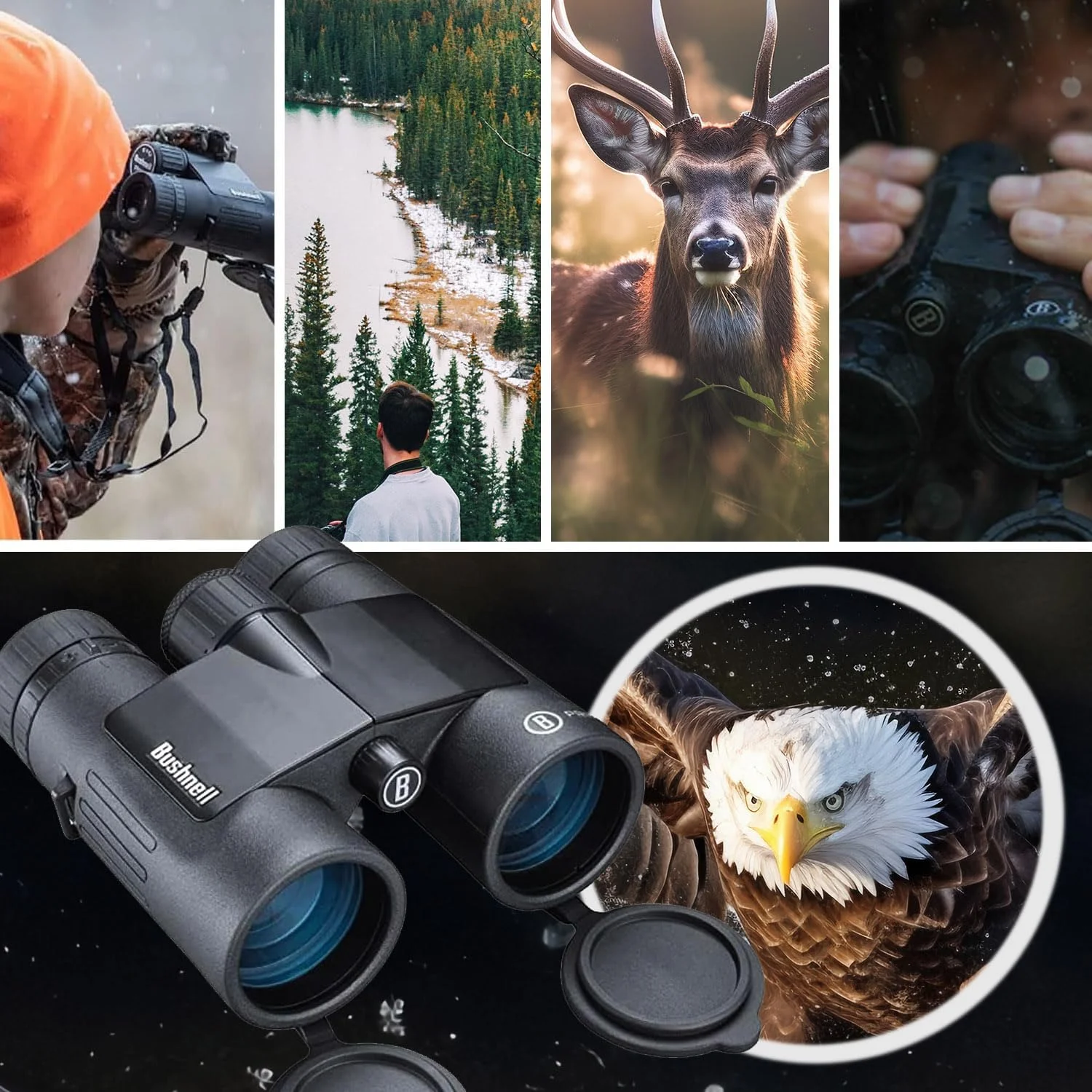 دوربین دوچشمی بوشنل 8x42 مشکی با منشور سقفی FMC، ضد آب/ضد مه، چشمی های چرخشی، جعبه 6L