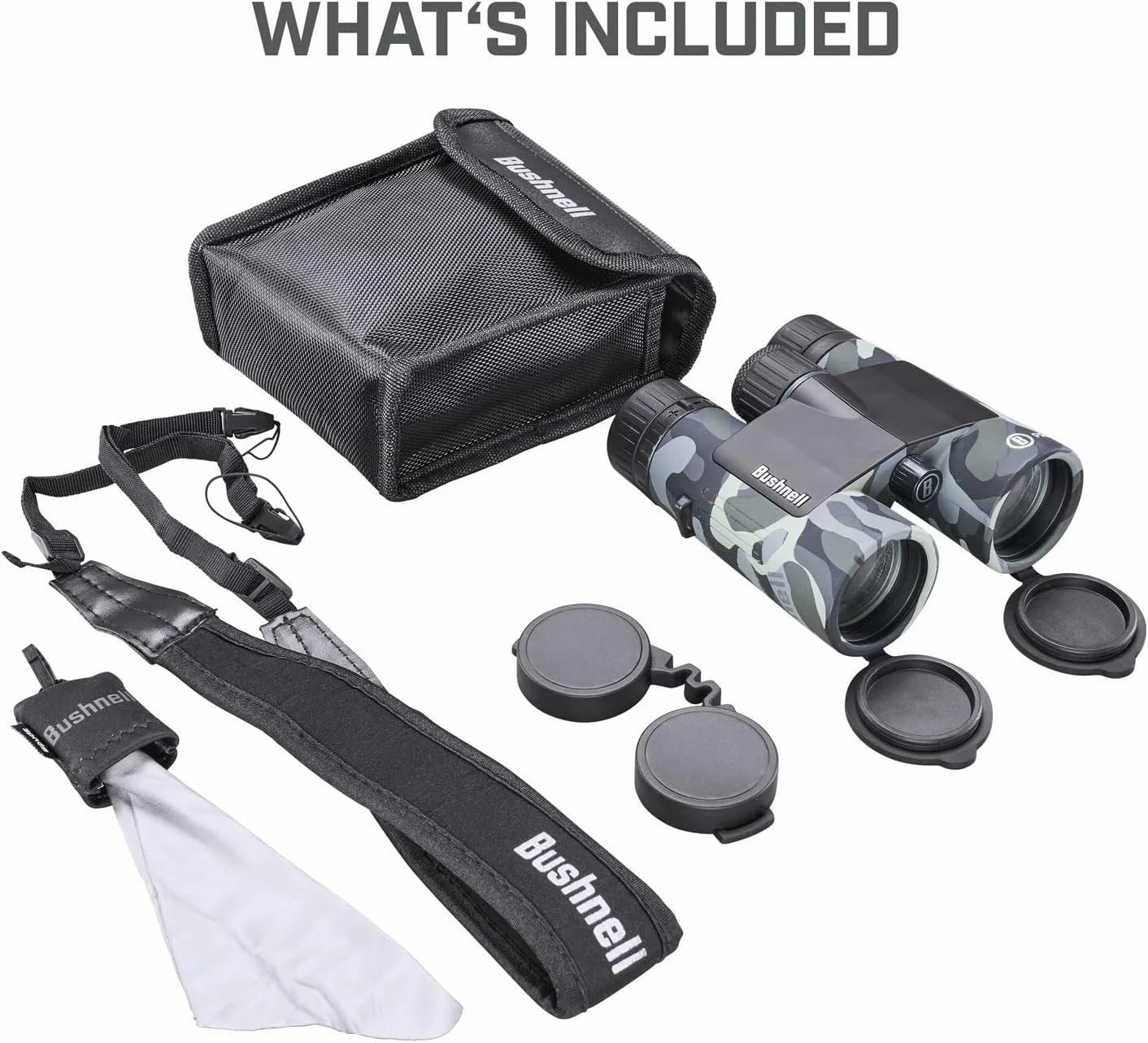 دوربین دوچشمی بوشنل پرایم 10x42 با طرح استتار مشکی، اپتیک با کیفیت بالا، ضد آب و ضد مه، طراحی بادوام، لنزهای چند لایه، ایده آل برای شکار و ماجراجویی در فضای باز