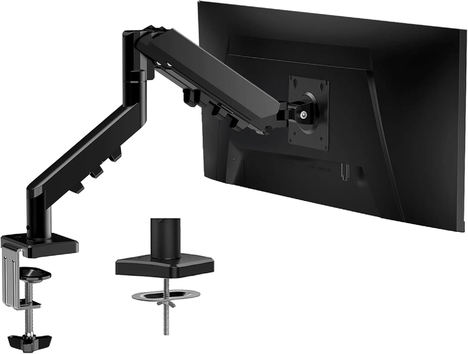بازوی مانیتور تک فنری گازی برای صفحه نمایش های ۱۳-۳۲ اینچی، پایه مانیتور رومیزی قابل تنظیم، تا ۲۲ پوند را نگه می دارد - مناسب برای VESA ۷۵/۱۰۰ میلی متر، با پایه گیره و گرومت