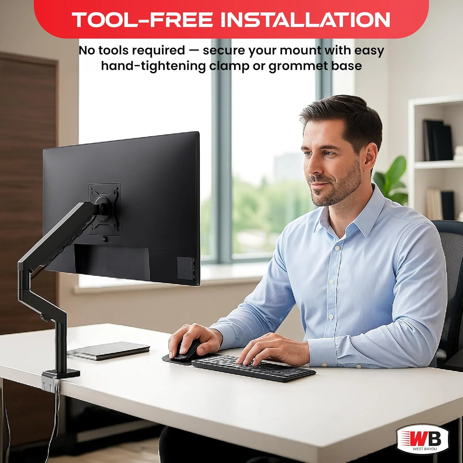 بازوی مانیتور تک فنری گازی برای صفحه نمایش های ۱۳-۳۲ اینچی، پایه مانیتور رومیزی قابل تنظیم، تا ۲۲ پوند را نگه می دارد - مناسب برای VESA ۷۵/۱۰۰ میلی متر، با پایه گیره و گرومت