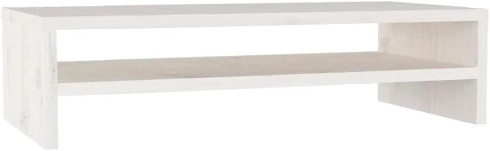 پایه مانیتور چوبی کاج جامد ویداایکس ال، قفسه نمایشگر رومیزی، کابینت میز، پایه صفحه نمایش لپ تاپ، میز مانیتور دوگانه، مبلمان اتاق خواب، سفید