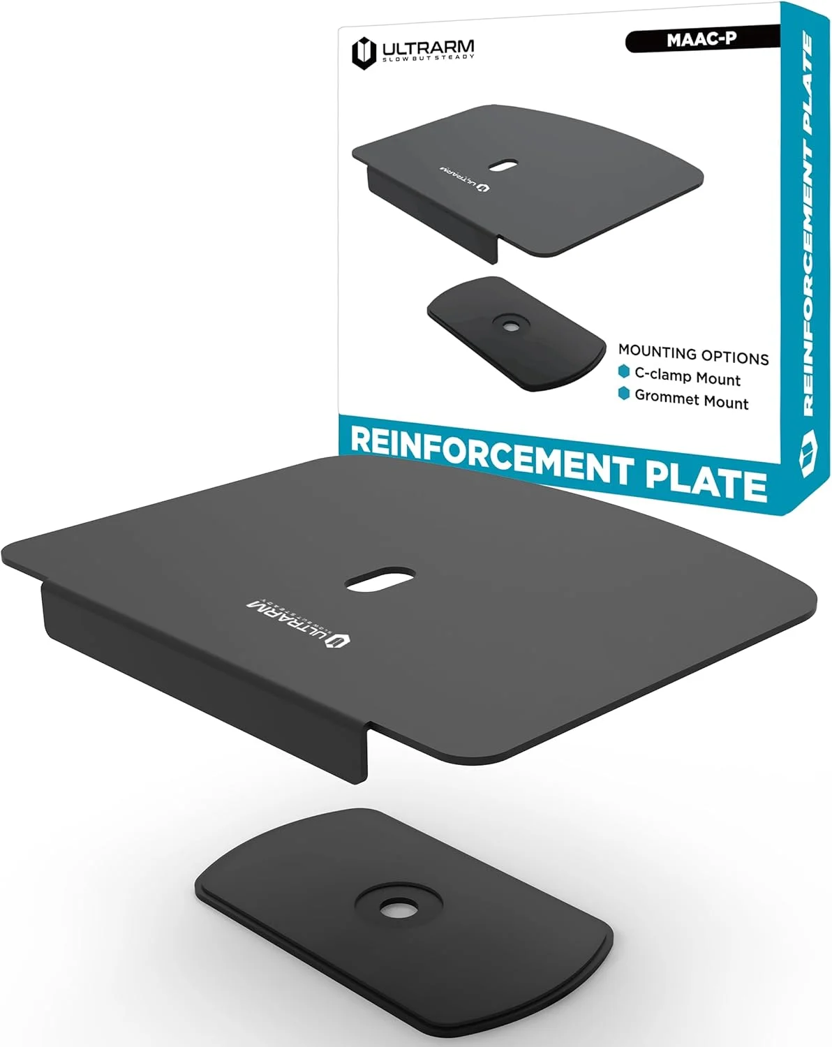 صفحه تقویت‌کننده پایه مانیتور فولادی برای میزهای نازک، شیشه‌ای و سایر میزهای شکننده، صفحه براکت فولادی مناسب برای اکثر پایه‌های مانیتور با گیره و بازوی مانیتور C-Clamp، مشکی، MAAC-P