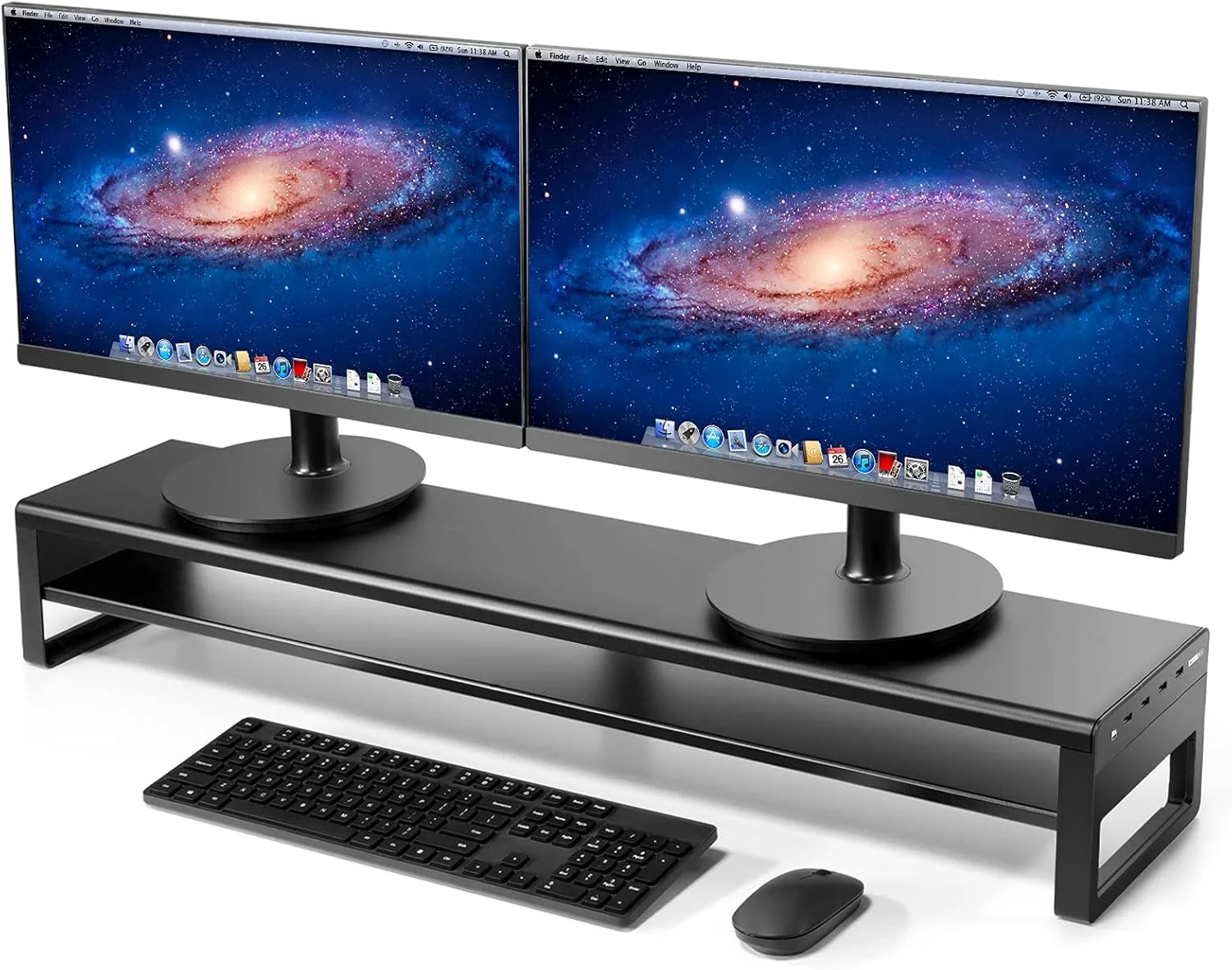 پایه مانیتور دوگانه دو طبقه Vaydeer USB 3.0 آلومینیومی، قوی و بادوام، مناسب برای کامپیوتر، مانیتور PC، لپ تاپ، تلویزیون، پرینتر، سازمان دهنده فلزی میز - مشکی