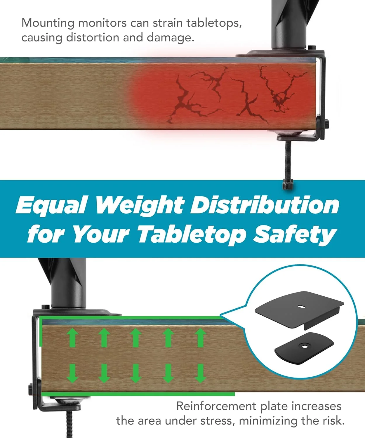 صفحه تقویتکننده پایه مانیتور فولادی برای میزهای نازک، شیشهای و سایر میزهای شکننده، صفحه براکت فولادی مناسب برای اکثر پایههای مانیتور با گیره و بازوی مانیتور C-Clamp، مشکی، MAAC-P صفحه تقویتکننده پایه مانیتور فولادی برای میزهای نازک، شیشهای و سایر میزهای شکننده، صفحه براکت فولادی مناسب برای اکثر پایههای مانیتور با گیره و بازوی مانیتور C-Clamp، مشکی، MAAC-P