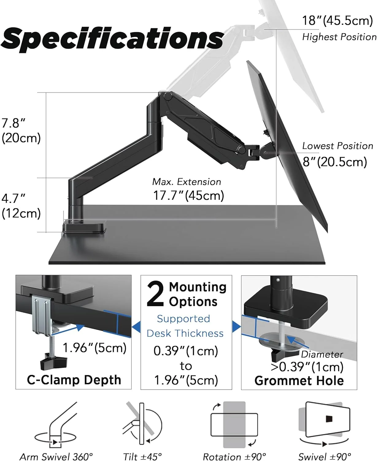پایه مانیتور تکی رومیزی با فنر گازی VESA برای صفحه نمایش های کامپیوتر 13 تا 34 اینچ، گیره C و پایه رومیزی Grommet، بازوی قابل تنظیم ارتفاع تا 10 کیلوگرم، VESA مناسب 75/100 میلی متر، مشکی MA10E-S پایه مانیتور تکی رومیزی با فنر گازی VESA برای صفحه نمایش های کامپیوتر 13 تا 34 اینچ، گیره C و پایه رومیزی Grommet، بازوی قابل تنظیم ارتفاع تا 10 کیلوگرم، VESA مناسب 75/100 میلی متر، مشکی MA10E-S