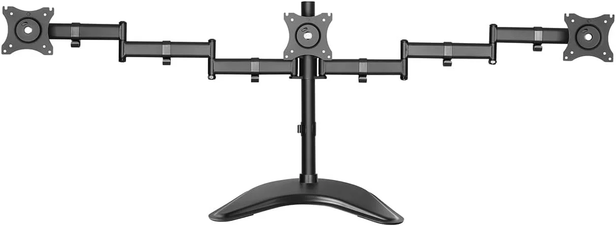 پایه رومیزی مانیتور سه گانه با قابلیت تنظیم ارتفاع و بازوی متحرک برای سه نمایشگر LCD ۱۳ تا ۲۷ اینچ، مشکی - پایه مانیتور سه گانه تک قطبی