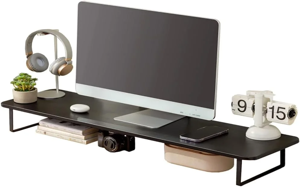 پایه مانیتور روبیک، ارتقا دهنده و نظم دهنده میز، طراحی ارگونومیک برای لپ تاپ و کامپیوتر، مناسب برای خانه و محل کار (مشکی، 100x26x12 سانتی متر)