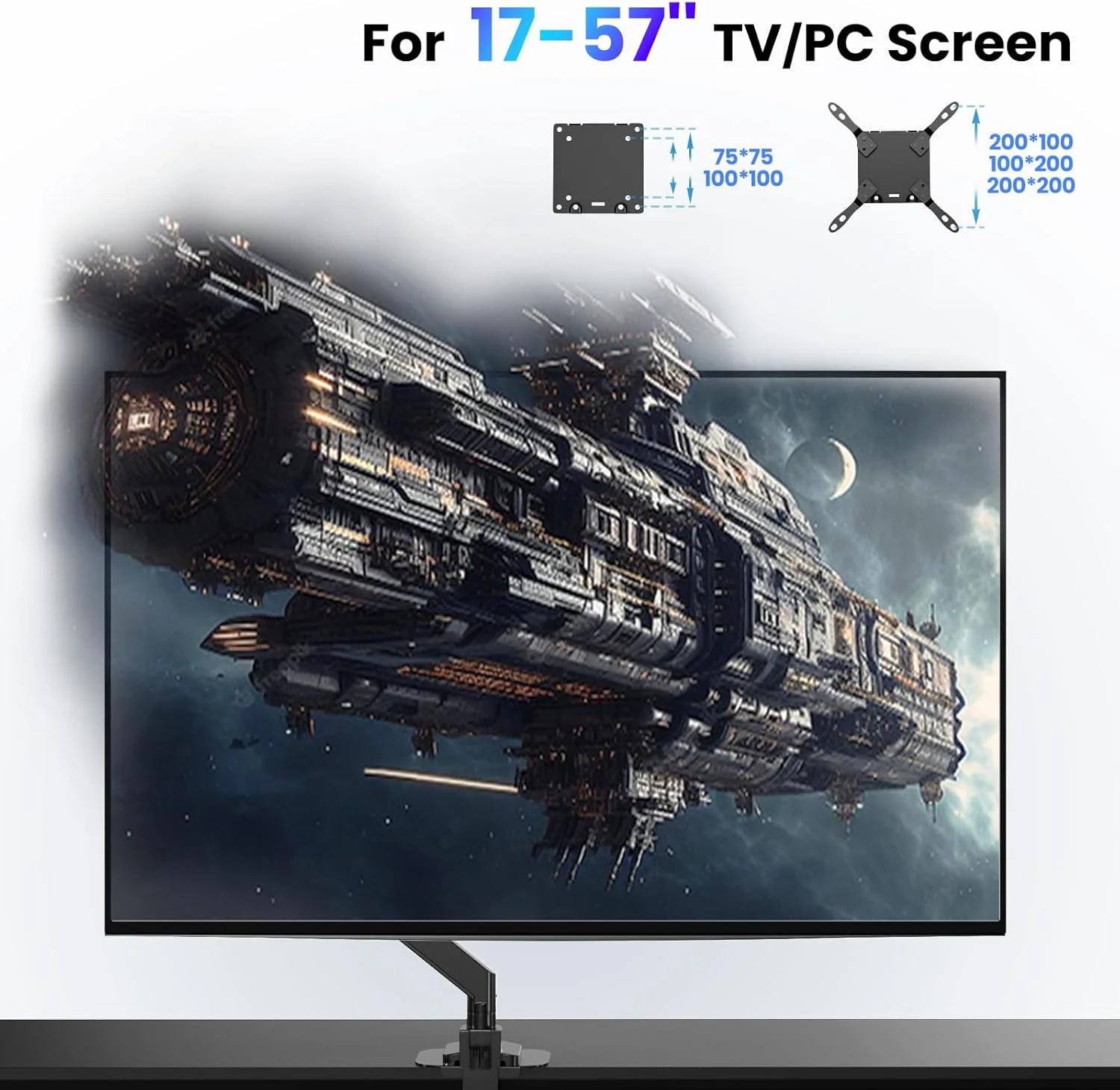 پایه رومیزی مانیتور PUTORSEN سایز 17-57 اینچ، طراحی مقاوم، آلومینیوم درجه یک، چرخان، شیب دار، با قابلیت تنظیم ارتفاع، بازوی تکی برای مانیتورهای LED LCD، سازگار با VESA 75x75 تا 200x200 میلی متر، تحمل وزن 27 کیلوگرم