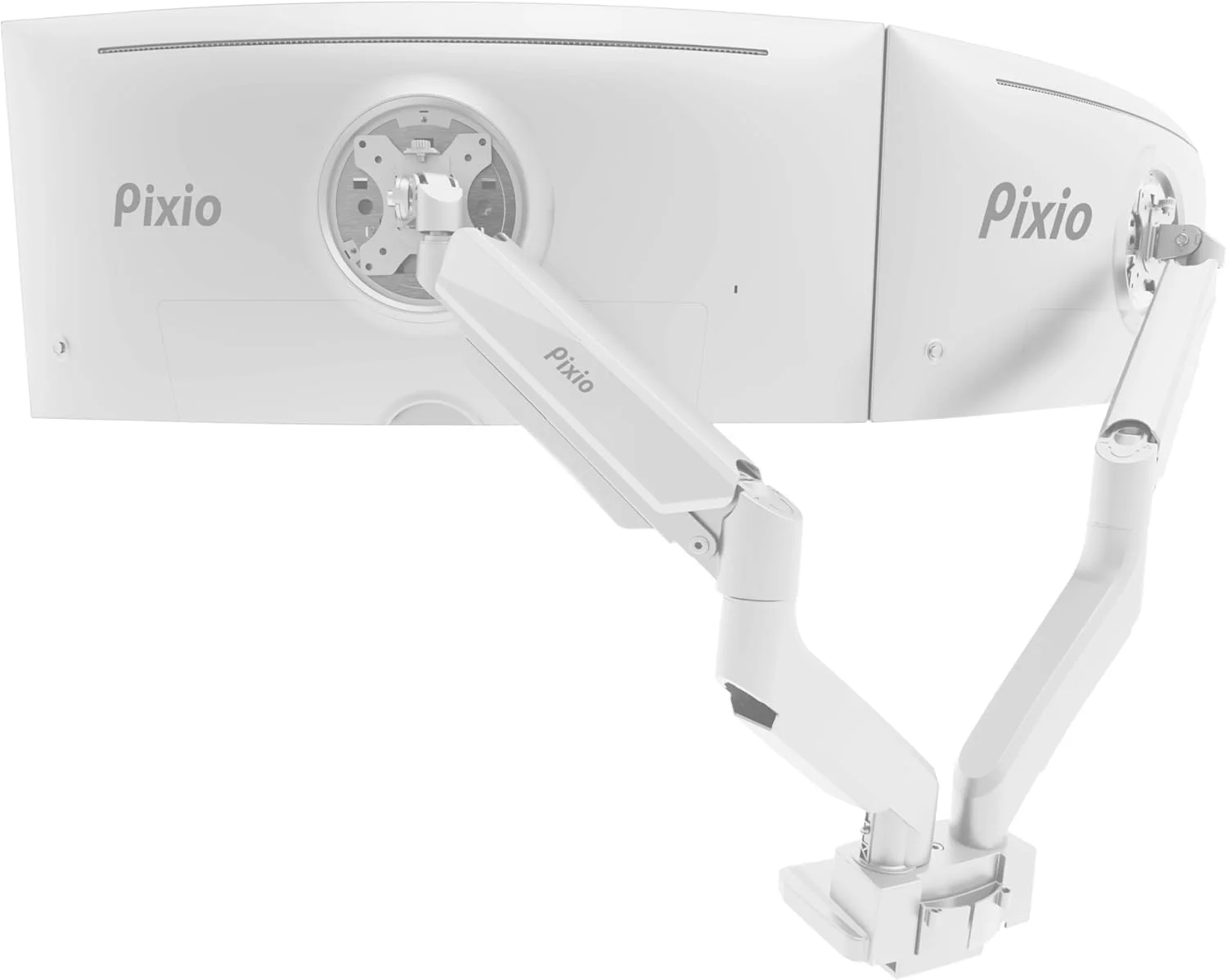 پایه رومیزی دوگانه مانیتور فوق عریض و سنگین Pixio PS2D سفید - مناسب برای دو مانیتور تا 35 اینچ، تحمل وزن تا 15 کیلوگرم برای هر بازو، قابلیت تنظیم ارتفاع، سازگار با VESA 75x75mm و 100x100mm