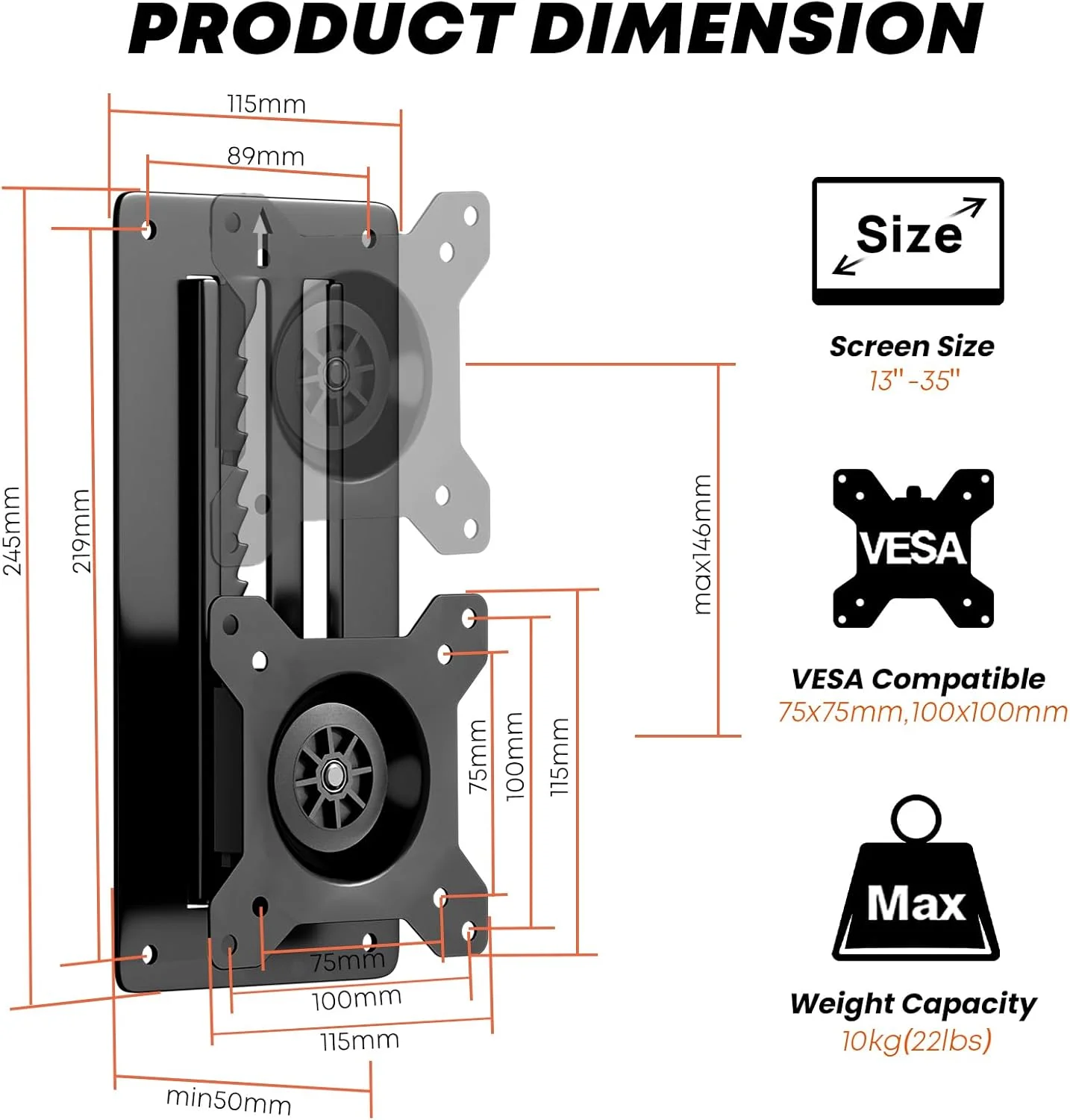 پایه دیواری مانیتور PUTORSEN با قابلیت تنظیم ارتفاع برای مانیتورهای 13 تا 35 اینچ، بازوی مانیتور تک حالته با حرکت کامل و فوق العاده باریک با VESA 75x75/100x100mm تا 10 کیلوگرم پایه دیواری مانیتور PUTORSEN با قابلیت تنظیم ارتفاع برای مانیتورهای 13 تا 35 اینچ، بازوی مانیتور تک حالته با حرکت کامل و فوق العاده باریک با VESA 75x75/100x100mm تا 10 کیلوگرم
