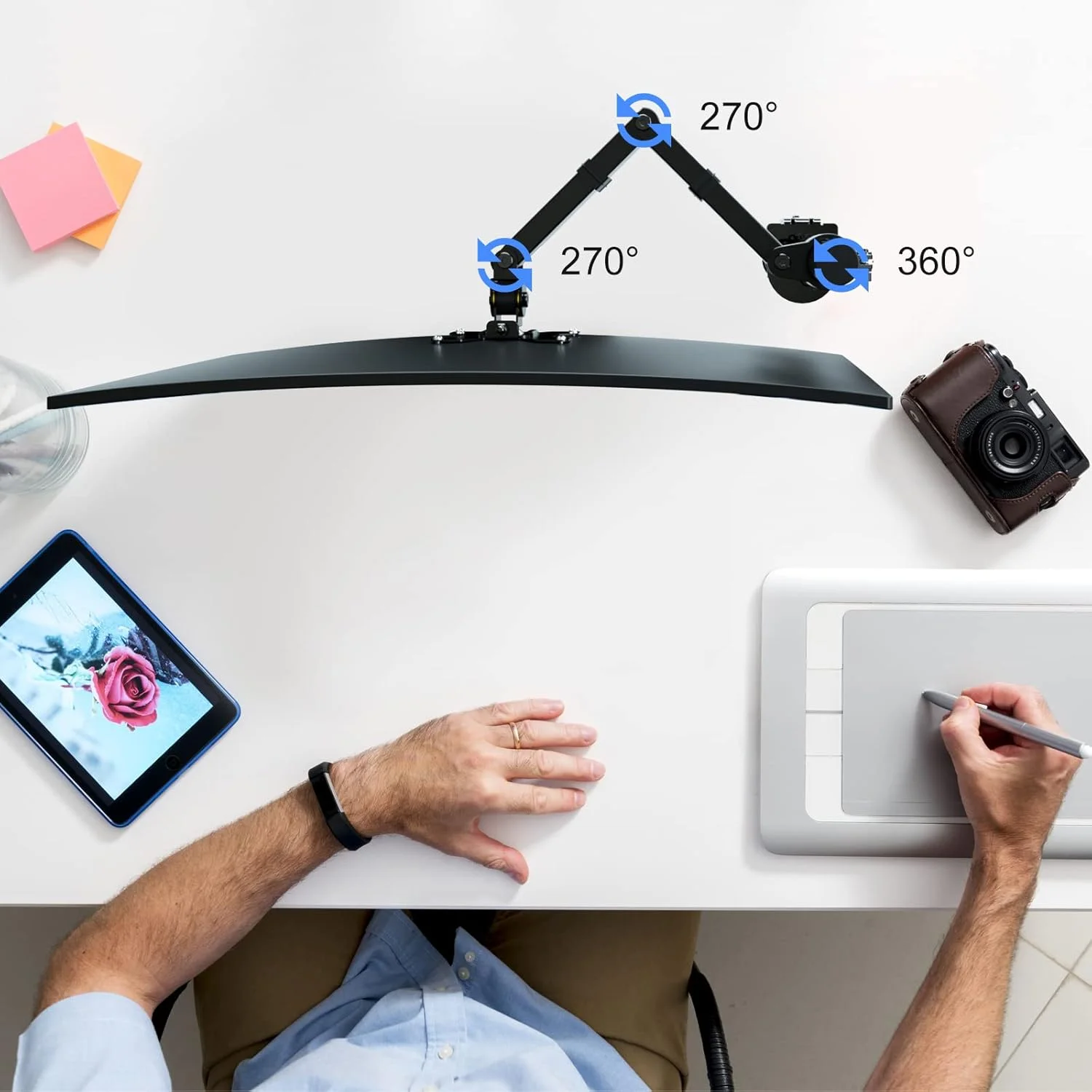 پایه مانیتور تکی Pholiten، مناسب برای صفحه‌نمایش تا 32 اینچ، تحمل وزن تا 10 کیلوگرم، پایه کاملاً قابل تنظیم با گیره C و پایه گرومتی، پایه مانیتور Vesa 100x100 مدل MD97421