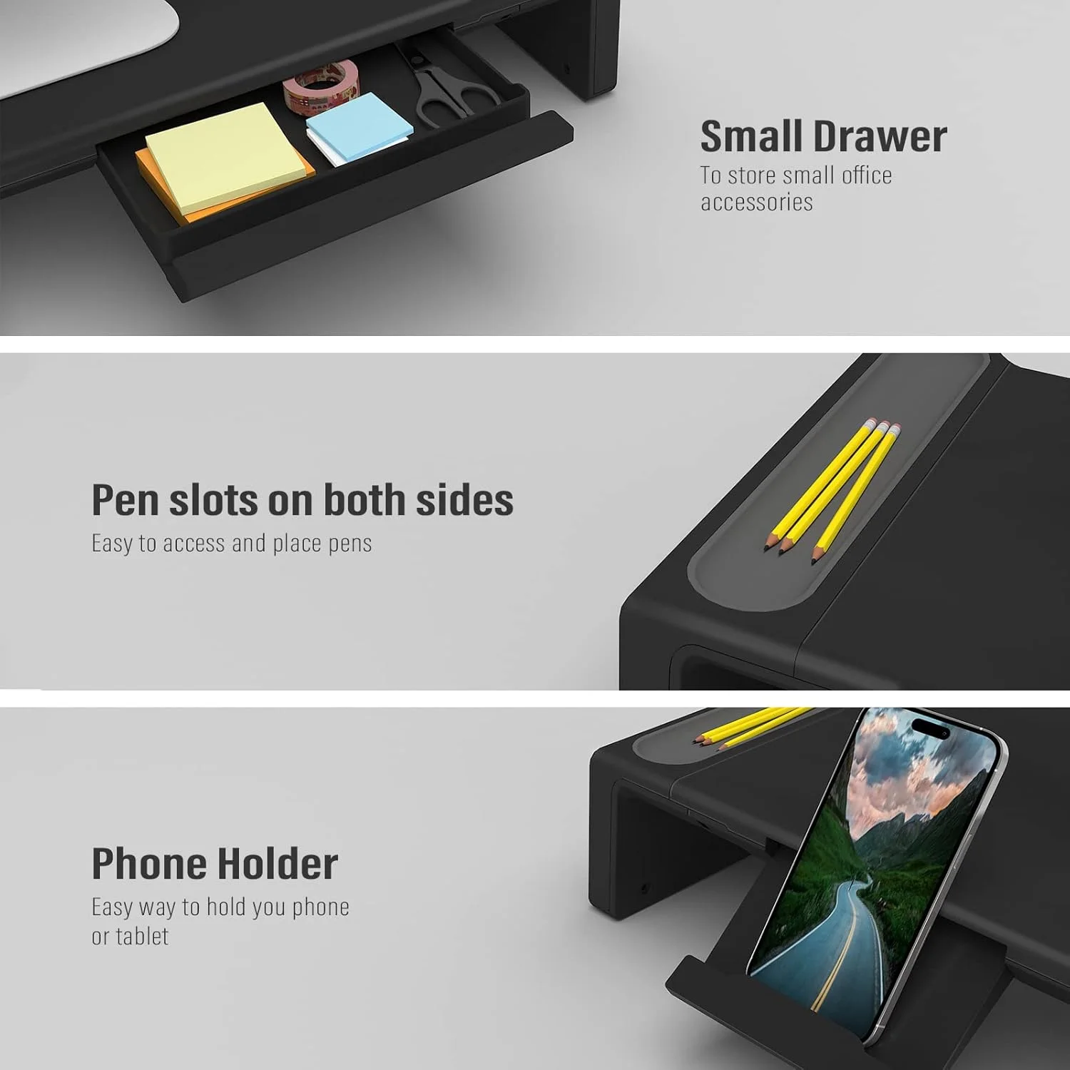 پایه مانیتور تاشو OImaster، پایه مانیتور کامپیوتر با ارتفاع قابل تنظیم، دارای کشو و جای قلم، پایه تلفن همراه مناسب کامپیوتر، دسکتاپ، لپ تاپ، صرفه جویی در فضا (مشکی) پایه مانیتور تاشو OImaster، پایه مانیتور کامپیوتر با ارتفاع قابل تنظیم، دارای کشو و جای قلم، پایه تلفن همراه مناسب کامپیوتر، دسکتاپ، لپ تاپ، صرفه جویی در فضا (مشکی)