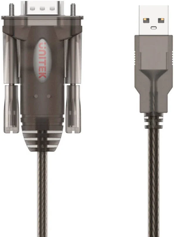 کابل USB به سریال RS232 یونیتک، پشتیبانی از نرخ Baud انعطاف پذیر تا 1.2 مگابیت بر ثانیه، RS232 نر در پایین دست، USB نر در بالادست، طول کابل 1.5 متر، قهوه ای تیره شفاف | Y-105