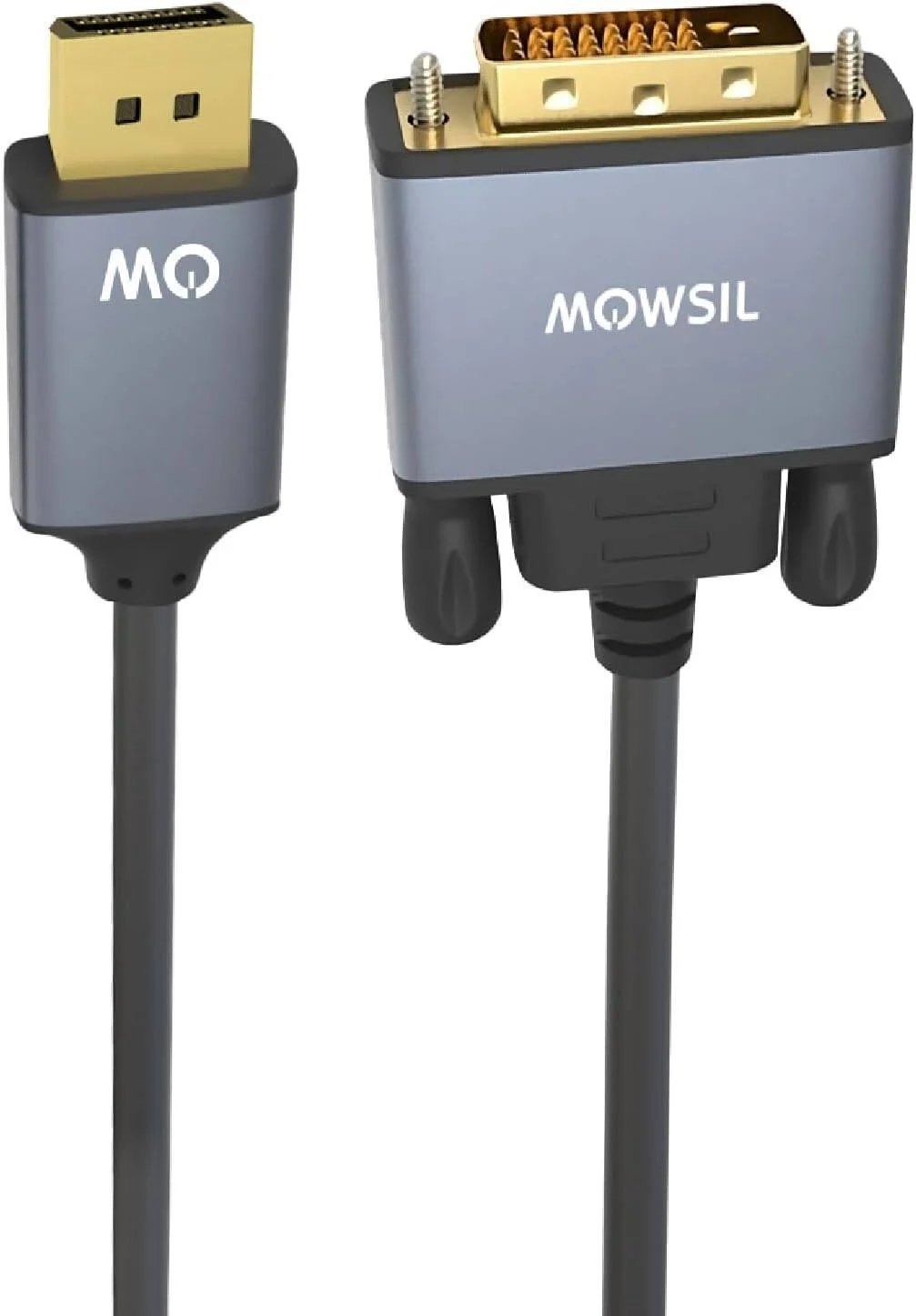 کابل MOWSIL Display Port DP به DVI-D طول 2 متر، رزولوشن 3840x2160@30Hz، کابل پرسرعت نر به نر سازگار با کامپیوتر، لپ تاپ، تلویزیون های HD، پروژکتور، مانیتور، 2 متر، خاکستری | MODD02