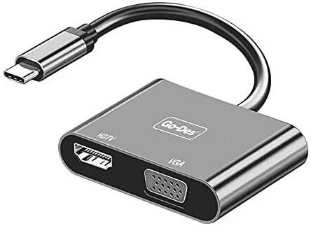 تبدیل کننده دو کاره Type-C به HDTV+VGA گودس مدل GD-8280، پشتیبانی از کیفیت 4K UHD از طریق HDMI و Full HD، کیفیت نمایش عالی، مشکی