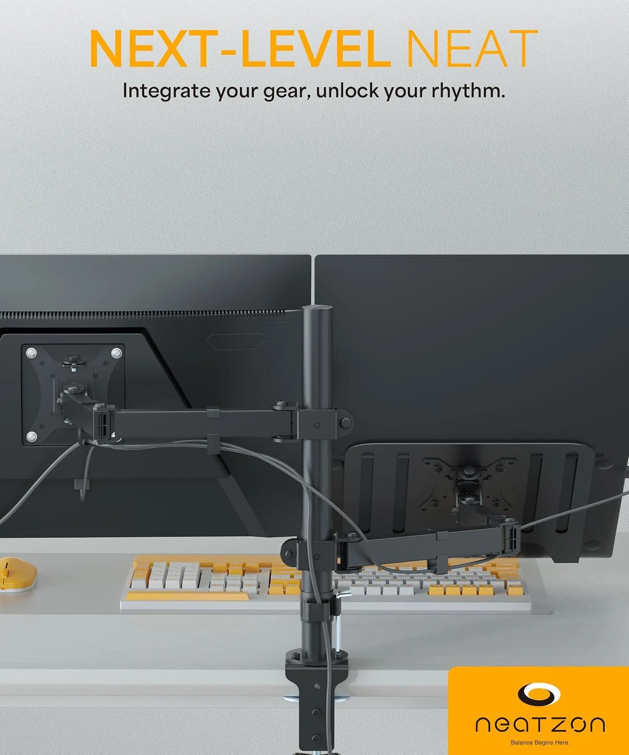 پایه نگهدارنده لپ‌تاپ و مانیتور - پایه رومیزی شیک برای نوت‌بوک و صفحه نمایش تا 8 کیلوگرم، پایه ارگونومیک با قابلیت تنظیم و مدیریت کابل، سازگار با VESA مدل NZ-ARM-02