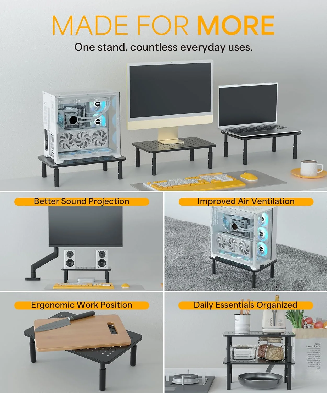 پایه مانیتور یونیورسال دو عددی - پایه رومیزی قابل تنظیم در 3 ارتفاع برای صفحه نمایش، لپ تاپ و نگهداری، 6 بست مدیریت کابل، مونتاژ آسان، NZ-STAND-01