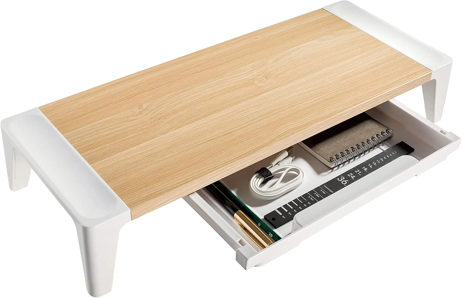پایه مانیتور چوبی ممتاز Navodesk با کشو، پایه مانیتور مینیمالیستی برای iMac و PC
