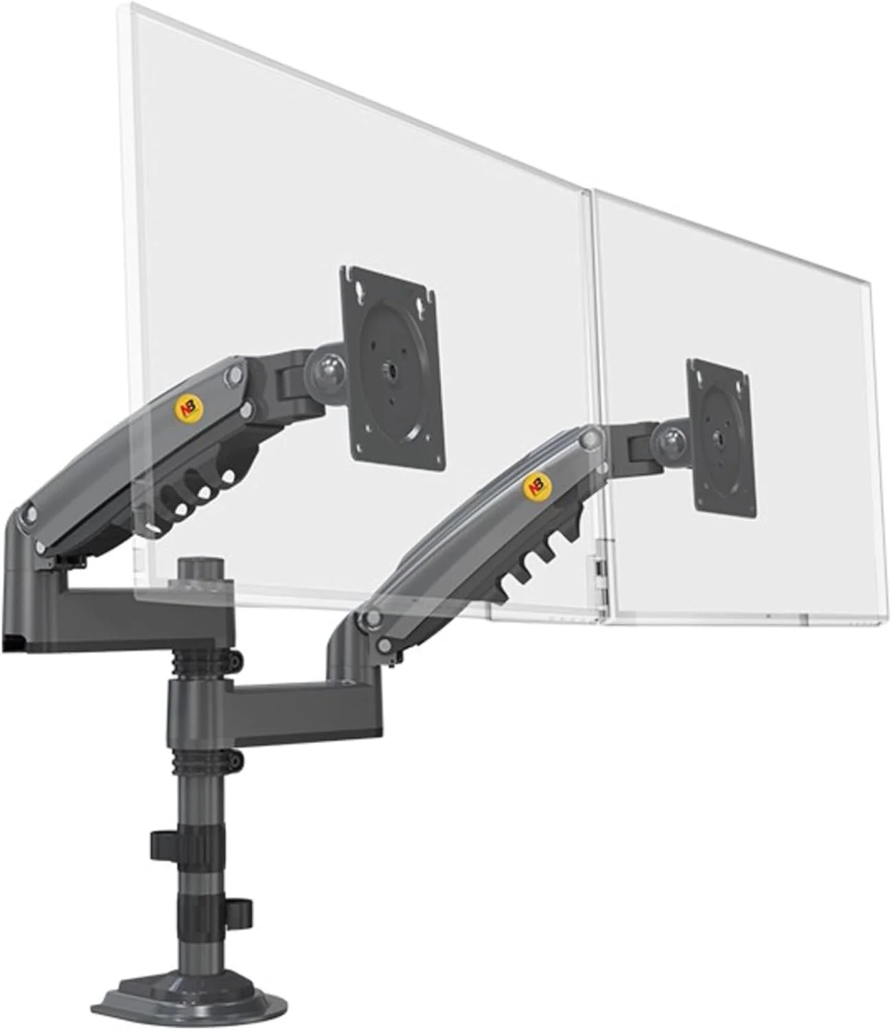 پایه رومیزی بازوی دو مانیتوره، استند دو مانیتوره با حرکت کامل سازگار با VESA، مناسب برای 2 صفحه نمایش تا 27 اینچ، ظرفیت 2 تا 9 کیلوگرم برای هر بازو، مشکی | H180