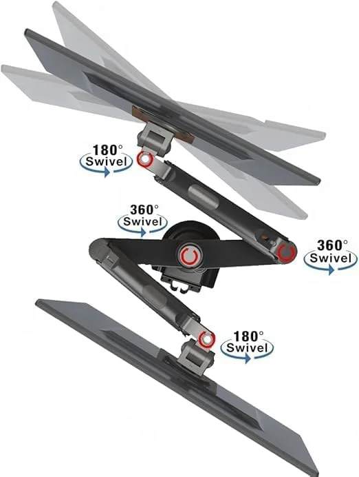 پایه رومیزی بازوی دو مانیتوره، استند دو مانیتوره با حرکت کامل سازگار با VESA، مناسب برای 2 صفحه نمایش تا 27 اینچ، ظرفیت 2 تا 9 کیلوگرم برای هر بازو، مشکی | H180