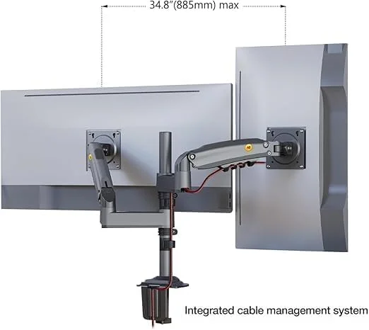 پایه رومیزی بازوی دو مانیتوره، استند دو مانیتوره با حرکت کامل سازگار با VESA، مناسب برای 2 صفحه نمایش تا 27 اینچ، ظرفیت 2 تا 9 کیلوگرم برای هر بازو، مشکی | H180