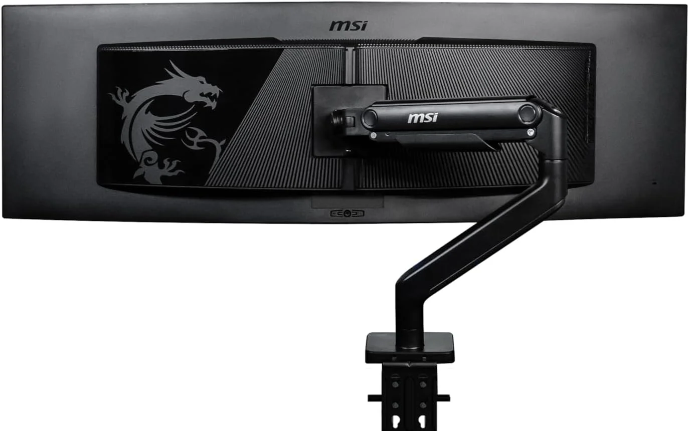 بازوی نگهدارنده مانیتور تکی سنگین MSI MAG MT201، مناسب برای صفحه نمایش های 17 تا 49 اینچ و وزن تا 20 کیلوگرم، سازگار با VESA، دارای فنر گازی قابل تنظیم، گیره و Grommet، صفحه رهاسازی سریع - مشکی