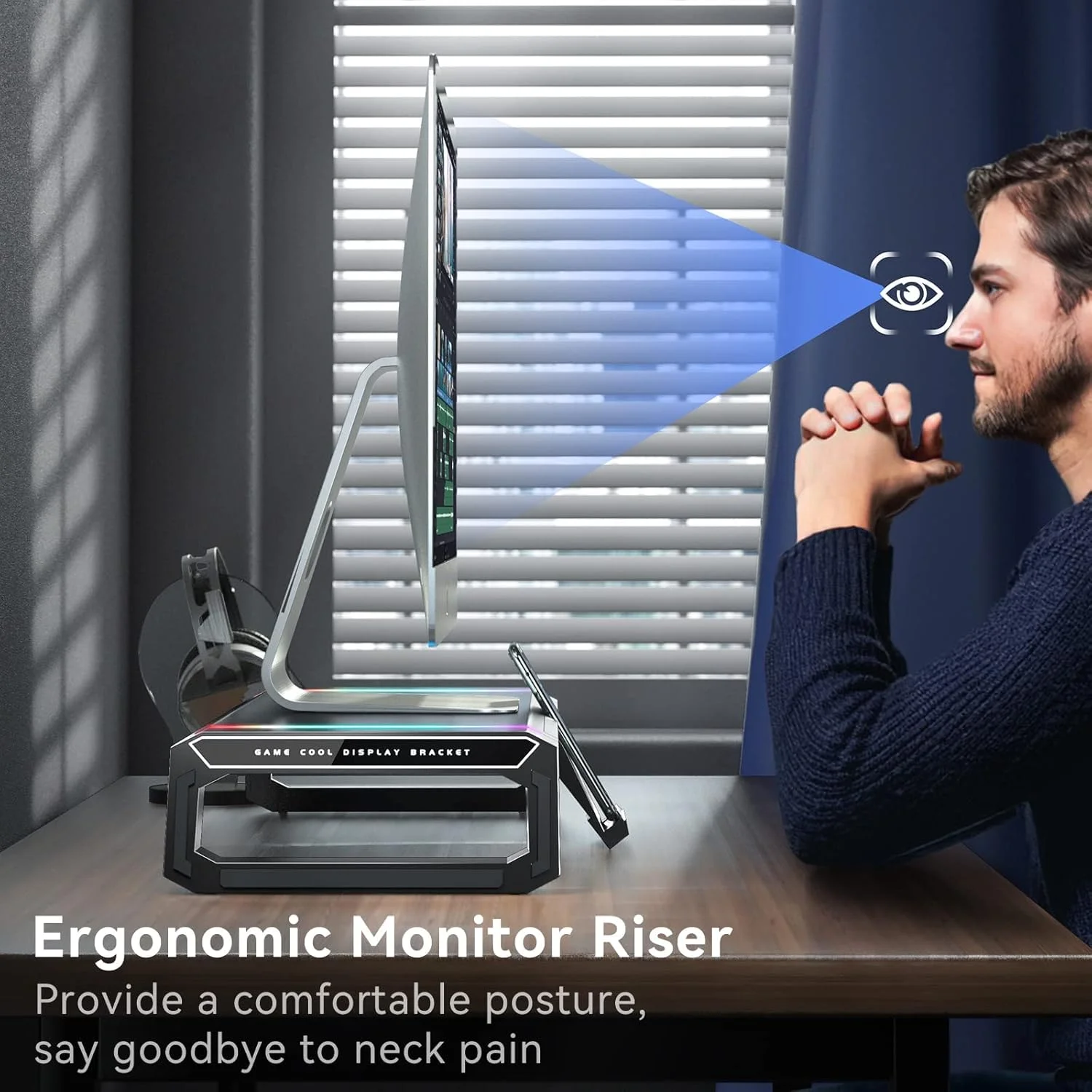 پایه مانیتور کامپیوتر گیمینگ RGB NALACAL - دارای 4 پورت USB 3.0، 3 طول قابل تنظیم، قفسه رومیزی لپ تاپ با کشوی ذخیره سازی و نگهدارنده تبلت و تلفن، سازمان دهنده رومیزی برای دسکتاپ، پرینتر (مشکی)