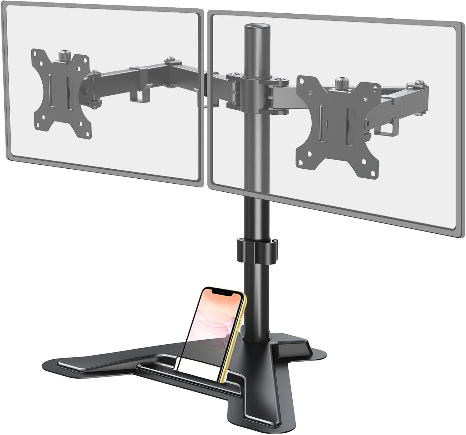 پایه رومیزی دو مانیتوره MOUNT PRO - پایه مانیتور ایستاده با حرکت کامل، مناسب برای 2 صفحه نمایش تا 27 اینچ، 8 کیلوگرم با قابلیت تنظیم ارتفاع، چرخش، شیب و چرخش 360 درجه، VESA 75x75 100x100