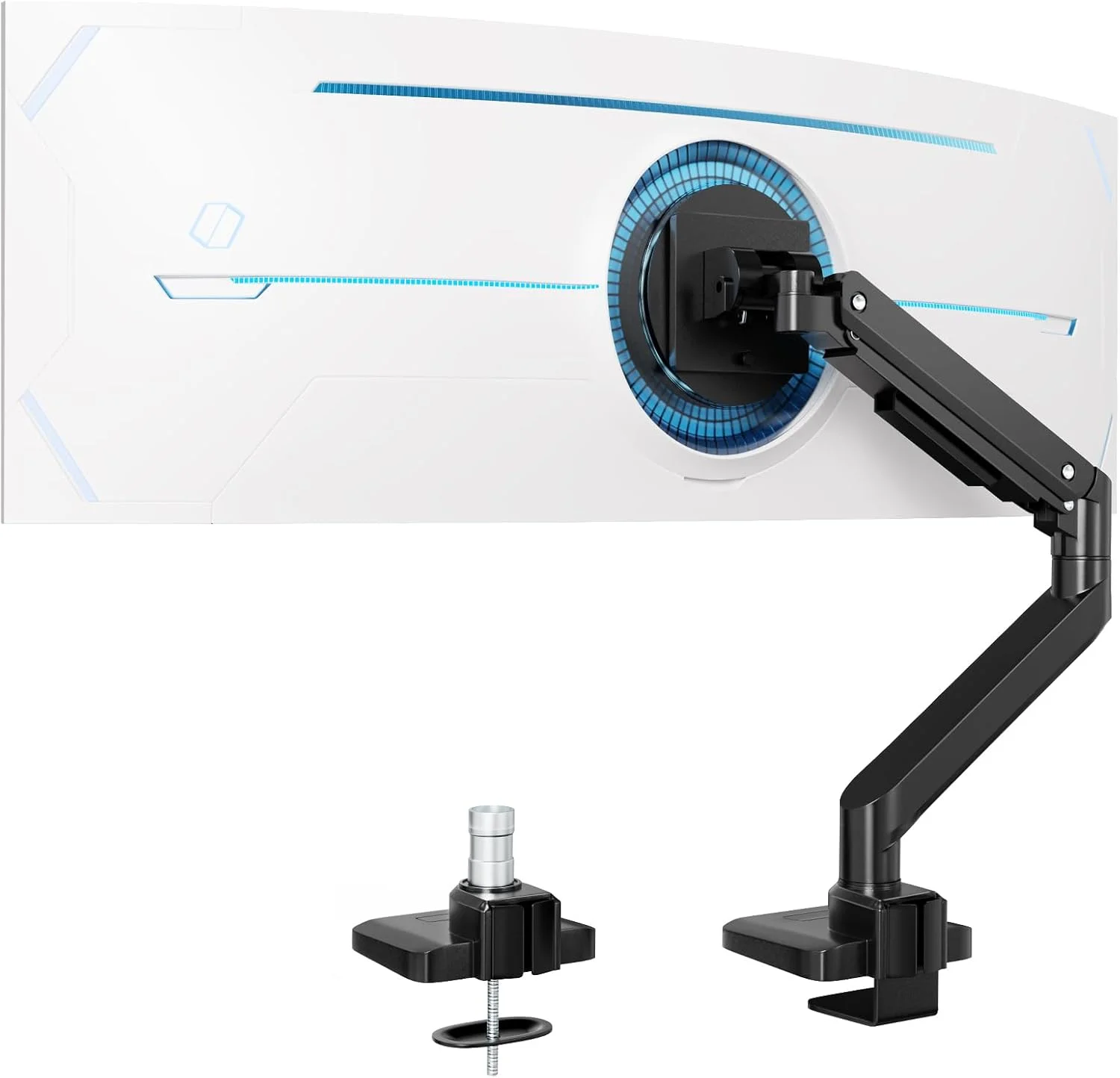 پایه مانیتور برای مانیتورهای تخت و منحنی 17 تا 49 اینچ، نگهدارنده مانیتور فنری گازی قوی، با قابلیت تنظیم ارتفاع و شیب، ظرفیت بار افزایش یافته 2 تا 20 کیلوگرم، VESA 75 x 75/100 x 100
