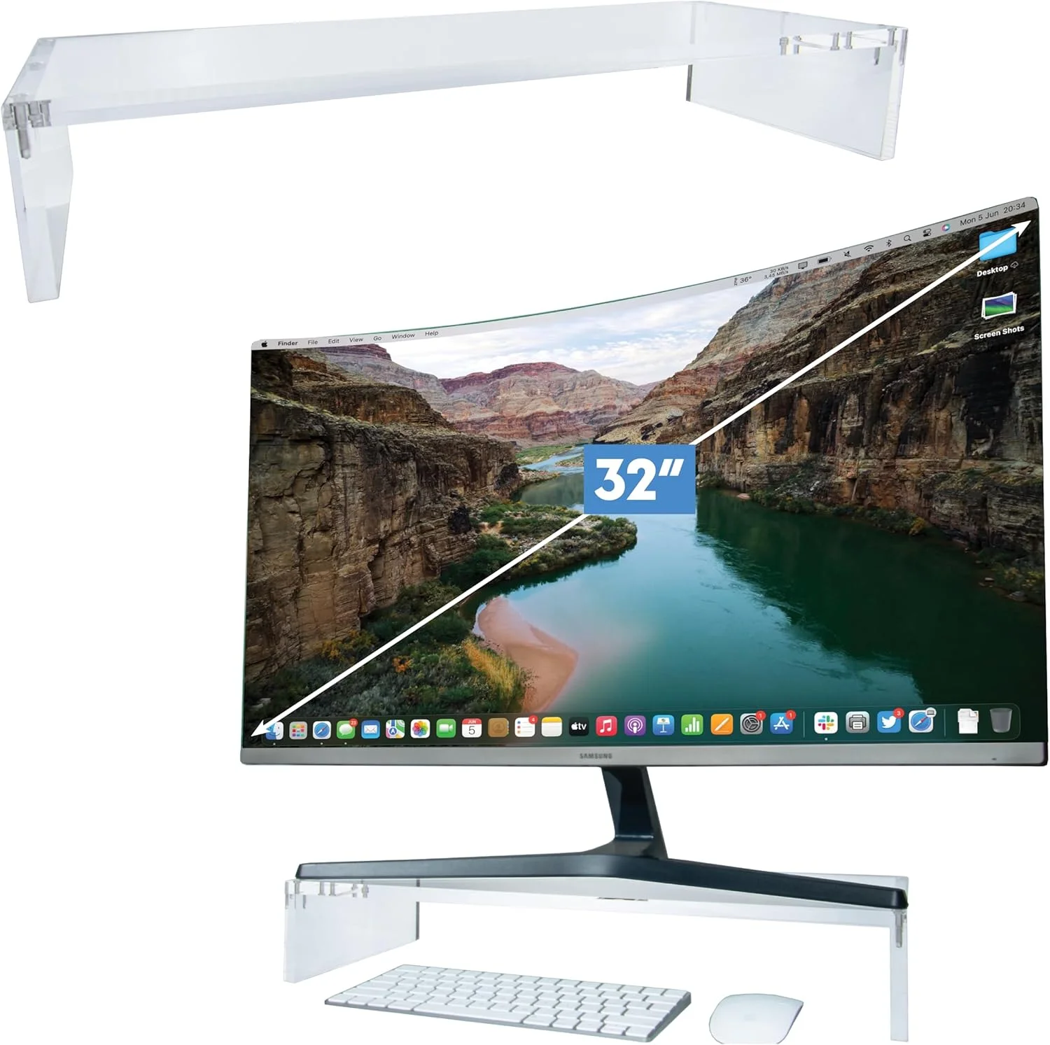 پایه مانیتور آکریلیک شفاف با کیفیت بالا Mammoth، سازمان دهنده قفسه رومیزی برای خانه و محل کار، پایه 20 اینچی با ظرفیت بار 50 پوند، ایده آل برای iMac و Mini Mac با صفحه کلید