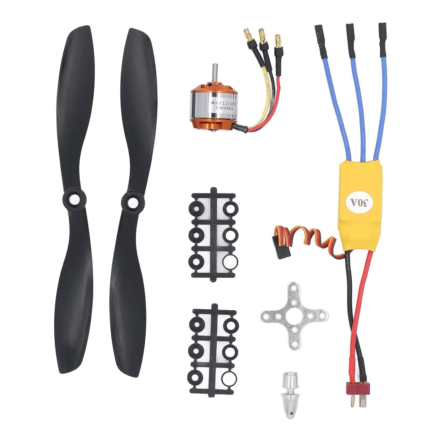 موتور براشلس 1400KV مدل A2212 10T، کیت موتور براشلس 30A ESC برای کوادکوپتر RC 550، کیت موتور براشلس با کارایی بالا، موتور فولاد آلیاژی سبک وزن با آداپتور پروانه و نصب
